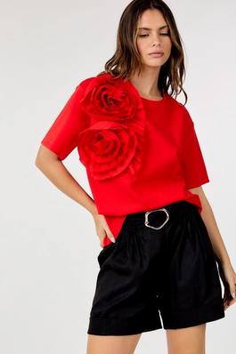 ROUND NECK TOP WITH ROSE DETAIL