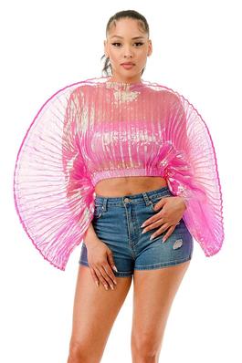 Billowing Pleated Sheer Top And Tube Inner Top Set