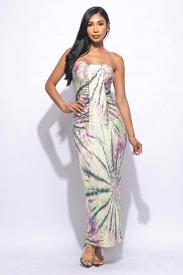 PLUS SIZE tie dye printed draped tube maxi dress