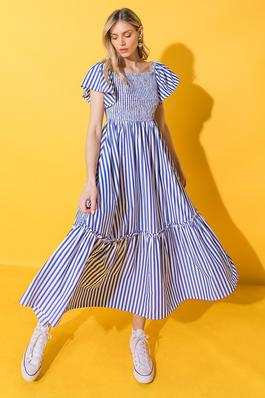 A woven striped midi dress