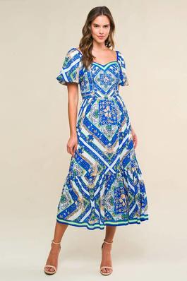 A printed woven midi dress