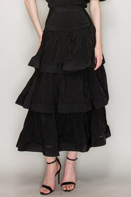 Structured Ruffle Trim Tiered Maxi Skirt