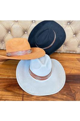 Vegan suede cattleman cowboy hat With Steard Leath