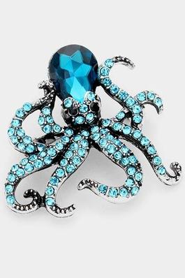 Crystal Teardrop Detail Octopus Pin Brooch
