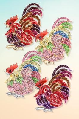Rhinestone Embellished Rooster Pin Brooch