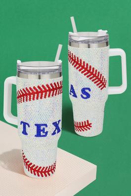 Bling Studded Texas Baseball 40oz Tumbler Handle