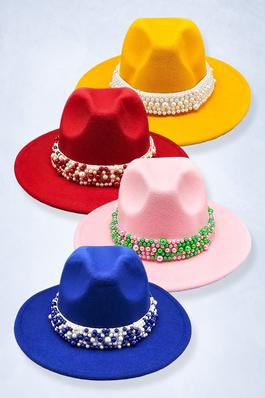 Pearl Embellished Band Pointed Fedora Hat