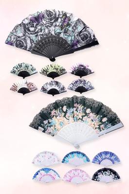 12PCS - Floral Printed Folding Fans
