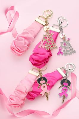 Pink Ribbon Afro Woman Charm Keychain Bracelet
