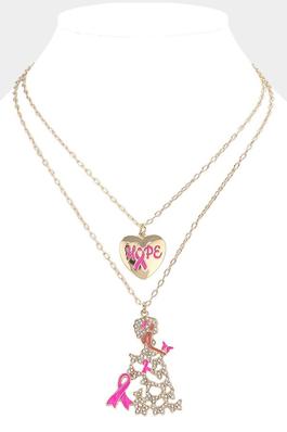 2PCS - Hope Heart Pink Ribbon Afro woman Necklaces