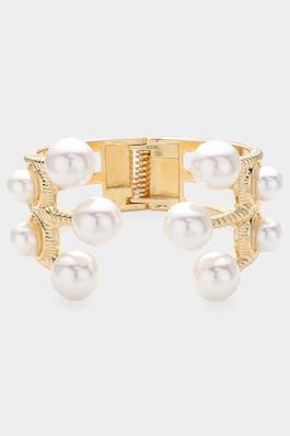 Pearl Tip Pointed Hinged Cuff Bracelet