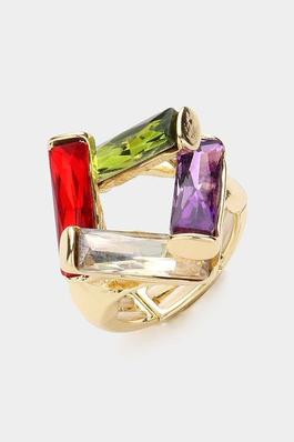 Abstract Rectangle Bar Embellished Stretch Ring