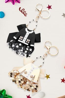 Resin Jacket Pointed Sequin Bow Keychain