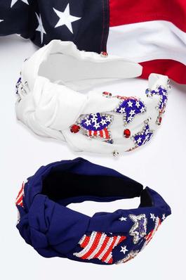 American USA Flag Star Stone Cluster Knot Headband