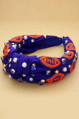 Football Pearl Stone Cluster Knot Headband