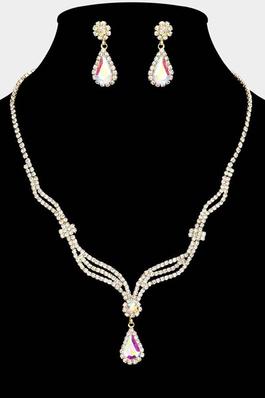 Teardrop Accented Rhinestone Paved Wavy Necklace