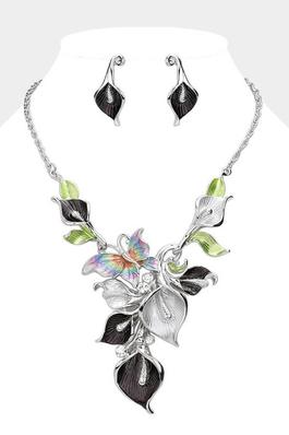 Colorful butterfly & vine necklace