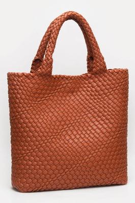 Faux Leather Top Handle Tote Bag with Pouch
