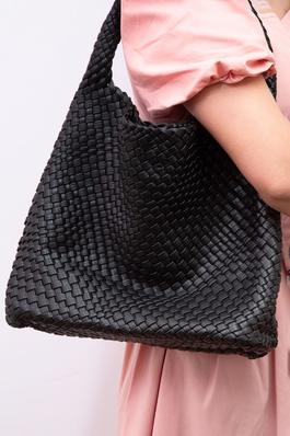 Faux Leather Braided Hobo Shoulder Bag with Pouch