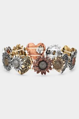 Metal Sunflower Heart Stretch Bracelet