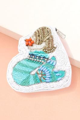 Mermaid Multi Beads Sequin Beaded Mini Pouch Bag