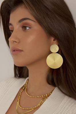 Textured Double Metal Round Link Dangle Earrings
