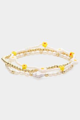 3PCS - Mother Of Pearl Flower Quatrefoil Bracelets