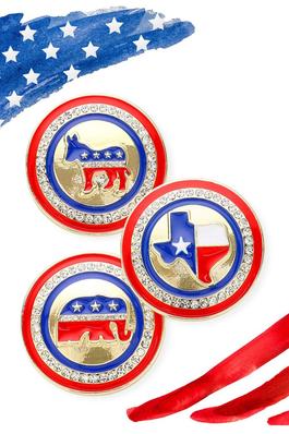 Enamel Paved Republican Elephant Round Pin Brooch