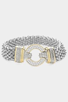 CZ Paved O Ring Two Tome Chain Magnetic Bracelet