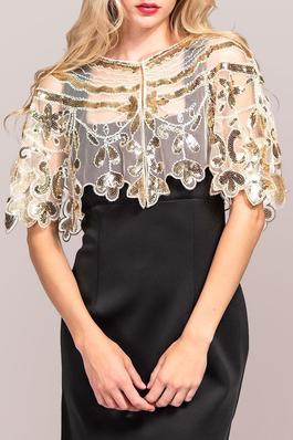 Sequin Beaded Vintage Sheer Shawl Cape Poncho
