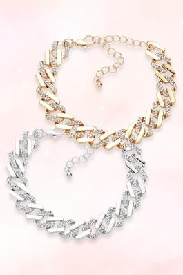 Gold Silver Chunky Rhinestone Paved Chain Bracelet