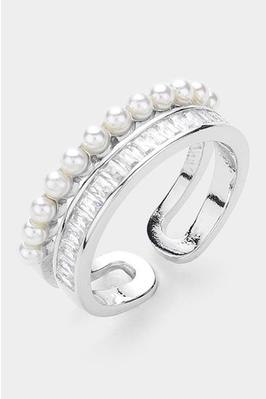Pearl Paved Baguette Stone Embellished Ring