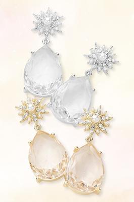 Pearl Teardrop Glass Stone Cluster Dangle Earrings