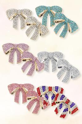 American USA Colored Rhinestone Paved Bow Earrings
