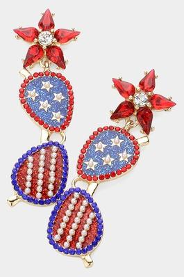 Flower American USA Pearl Teardrop Earrings