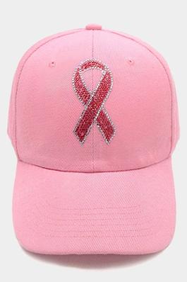 Pink Ribbon Bling Studded Pointed Baseball Cap