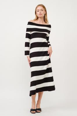 STRIPE SWEATER OFF WHOULDERS DRESS
