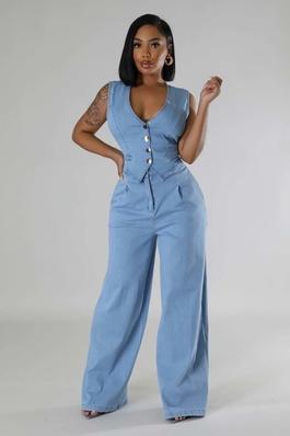 Stretch Vest and High-Waisted Wide-Leg Pants Set