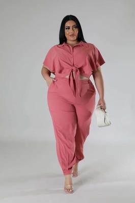 Plus Structured Elegance Top High-Waisted Pants Set