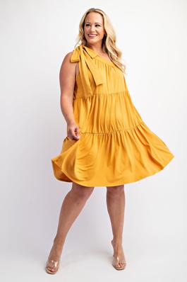 PLUS SIZE ONE SHOULDER TIERED DRESS WITH SELF-TIE