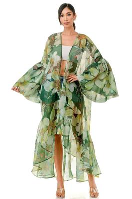 Plus Size Clothing Ruffle Detail Kimono Cardigan