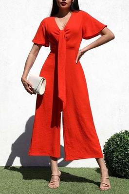 Smocked Chic Front Tie Stretch Jumpsuit