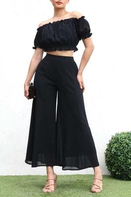 OFF SHOULDER WOVEN TOP AND PANT SET