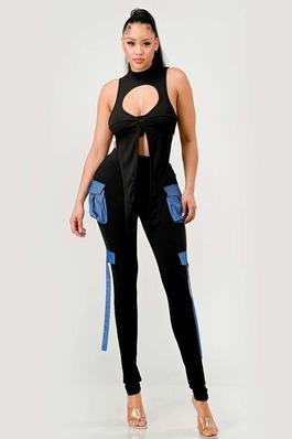 Sexy sleeveless top and matching leggings set