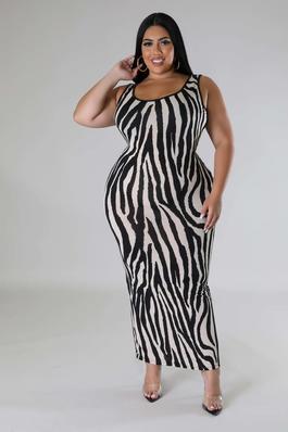 Plus Size Zebra Print Sexy Maxi Dress