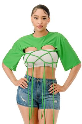 Short Sleeve X Front Straps Cropped T-Shirt