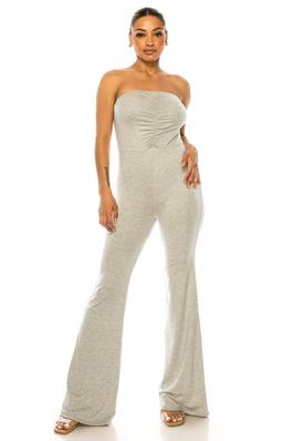 Plus Elegant Ruched Strapless Jumpsuit with Boot-Cut Legs