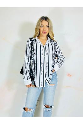 Relaxed Fit Lettering Printed Button-Up Shirt