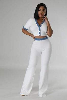 V-Neck Crop Top and High-Waisted Pants Set