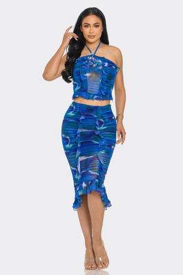 Star Shape Contrast Top and Skirt Set